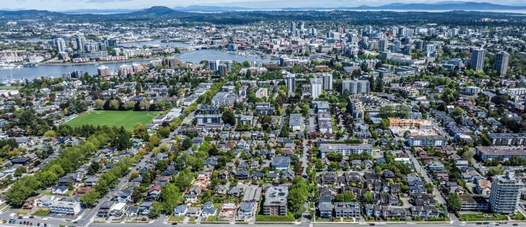 Vict-with-Saan-behind James Bay Victoria toward Saanich
